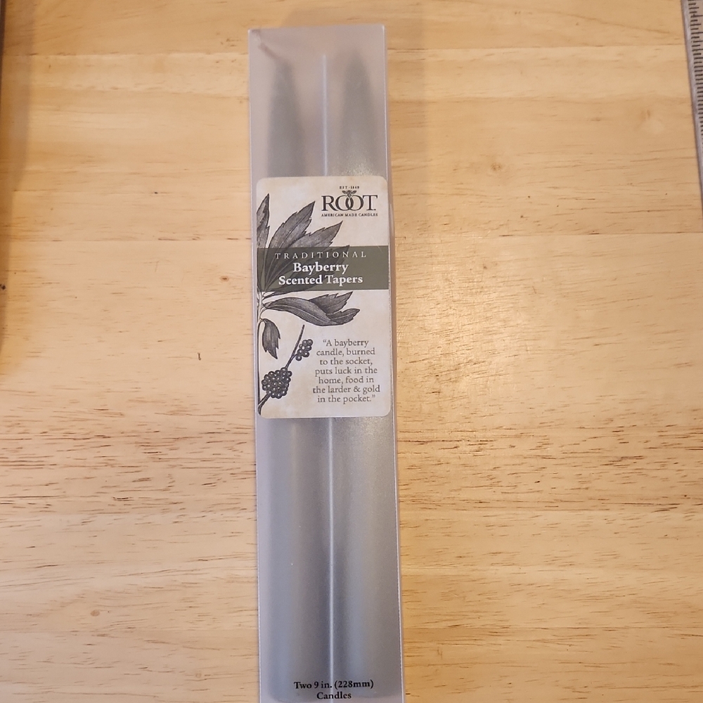 two-pack of Root Traditional Bayberry Scented Taper Candles, 9 inches (228mm) in